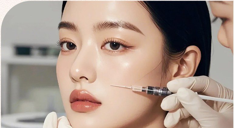 주사 시술을 받는 여성의 얼굴