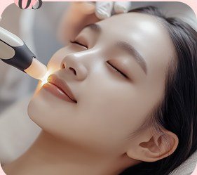얼굴에 레이저 피부 시술을 받는 여성