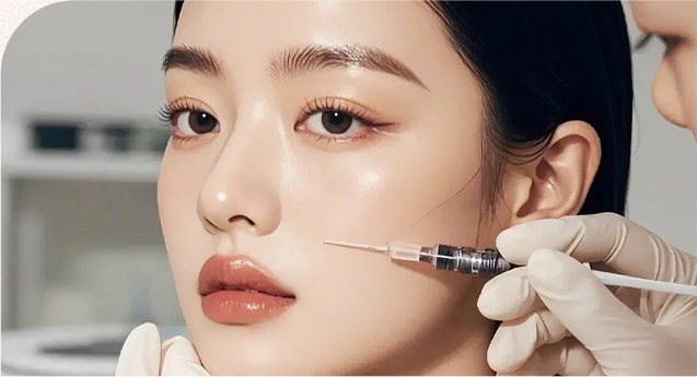 여성의 얼굴에 주사 시술을 진행하는 모습