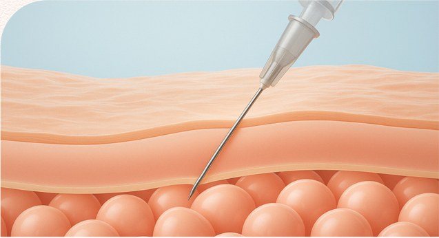 피부 진피층에 주사바늘이 주입되는 3D 일러스트