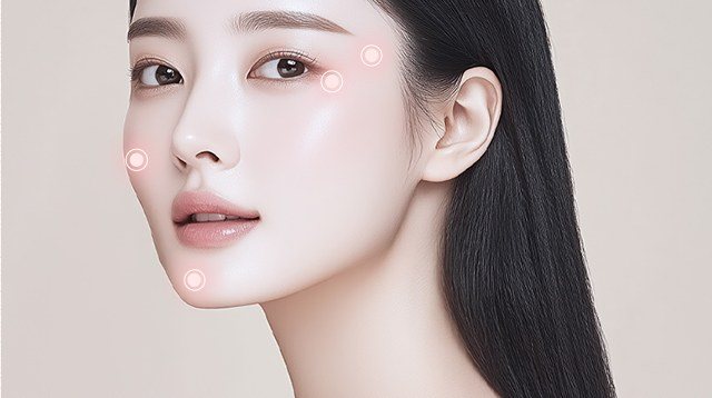 얼굴 시술 부위가 표시된 여성 모델