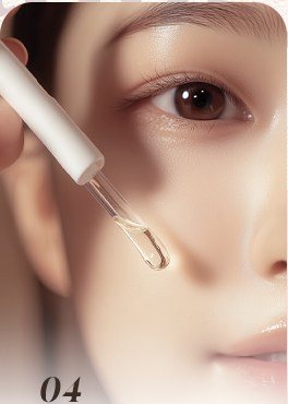 스포이트로 세럼을 바르는 여성 모델